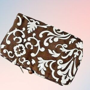 Thirty One Parisian Pop Brown Cushioned Fabric Jewelry Roll Pouch Travel Storage